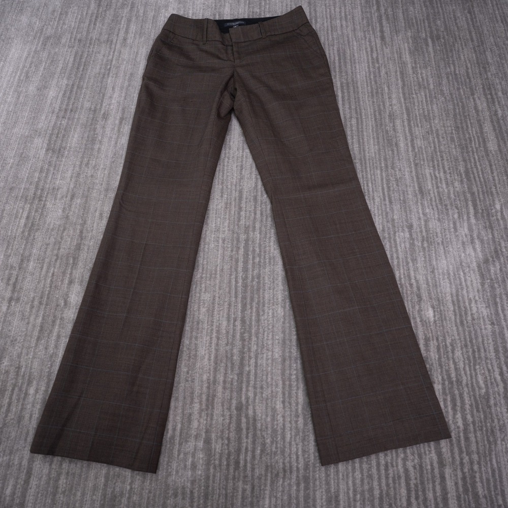Banana Republic Ryan Fit Dress Pants Womens 2 Brown Plaid Wool Blend Excellent